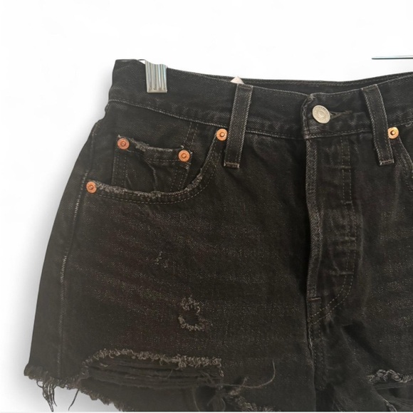 Levi's 501 Black Jean Shorts High Waisted Button Fly Size 25 - Picture 2 of 6